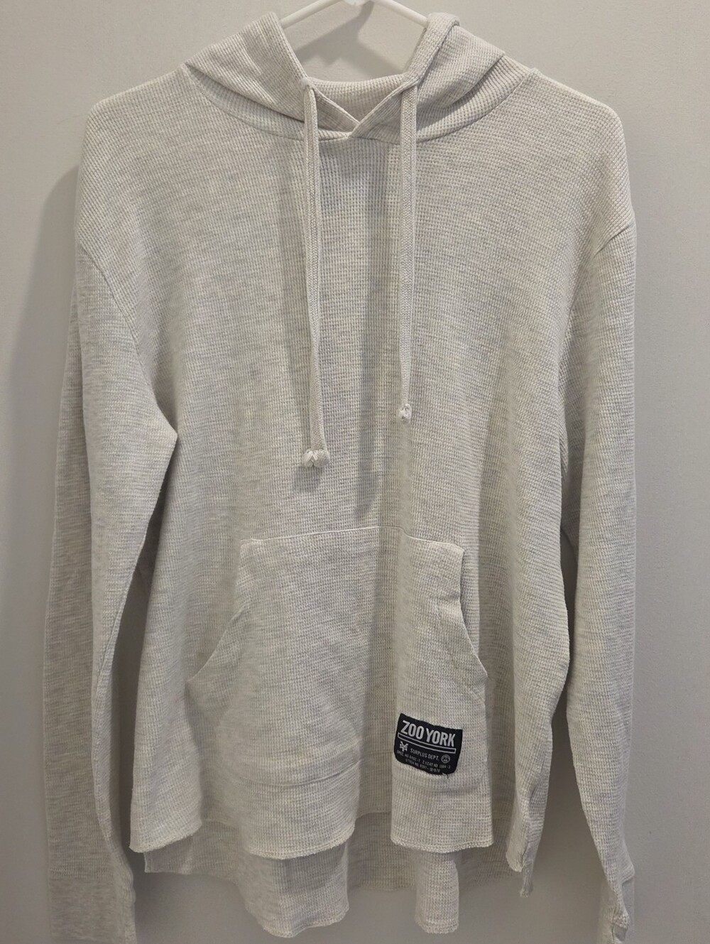 Zoo York Waffle Knit Hoodie Lightweight Soft Y2K Skate Streetwear Cream Grey